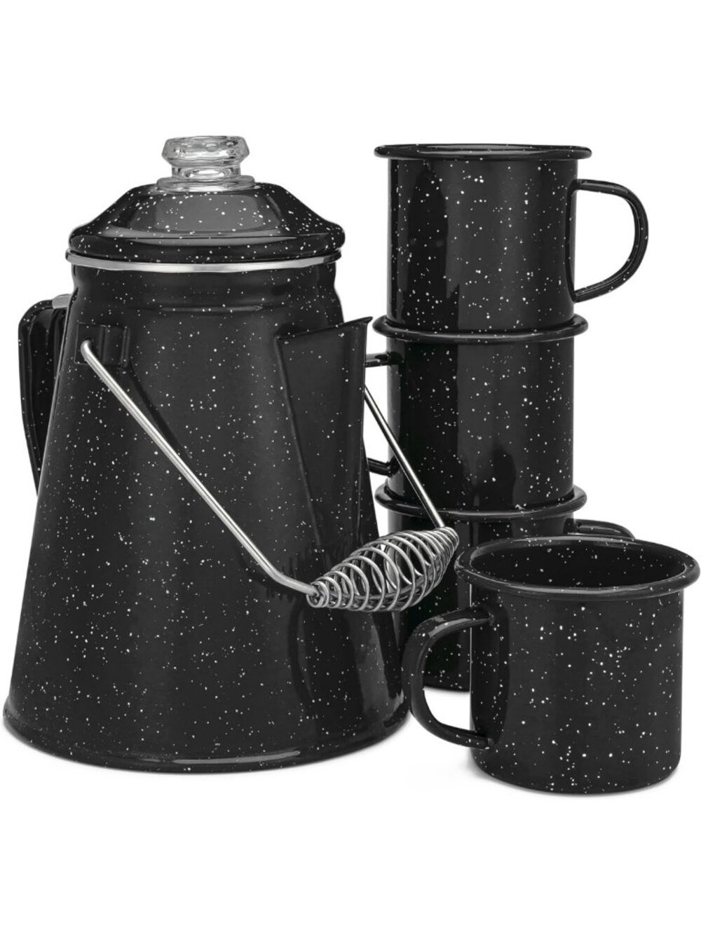 Classic Enamel Coffee Percolator Set - 12 Cup Camping Pot & 4 Mugs, Nostalgic